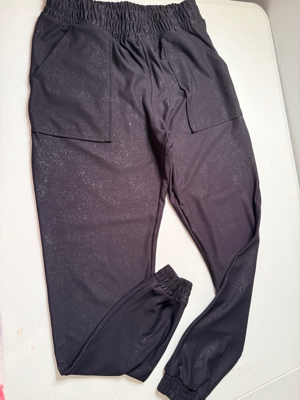 Black Elastic-Waist Women's Jogger Pants with Front Patch Pockets
